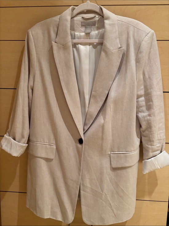 H&M Jackets & Blazers - H&M Light Beige Sand color Linen-Blend Oversized Blazer